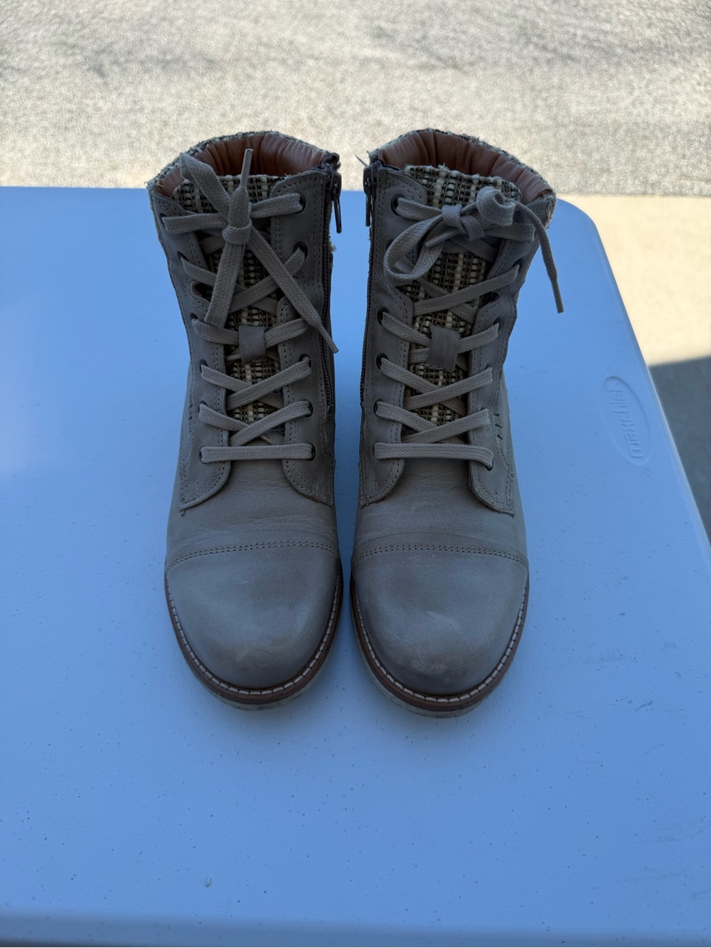 Taos Footwear Gray Lace-Up Ankle Boots with Side Zipper